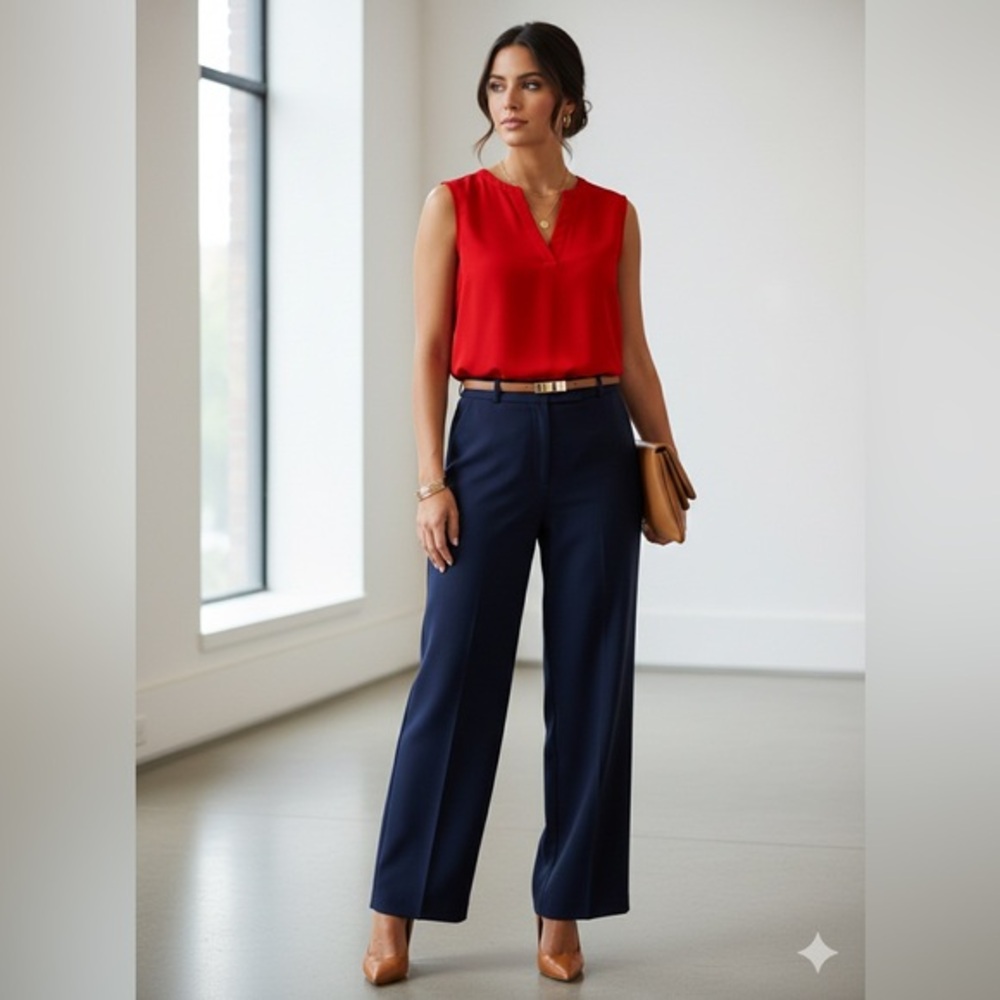 Adrianna Papell Red Sleeveless V-Neck Blouse - Size L - Chic & Professional